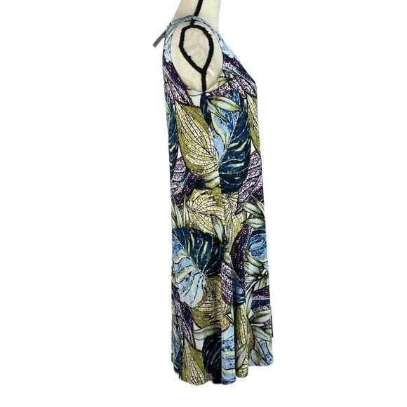 Anne Klein SZ 4 A-Line Dress Sleeveless Stretch V-Neck Leaf Print Lined Multi - Picture 4 of 8